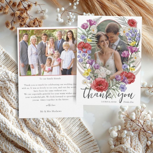Watercolor Wildflower Wedding Thank You  Card (Creator Uploaded)