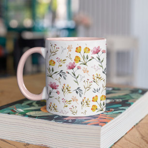 Watercolor Wildflower White Pink Mug