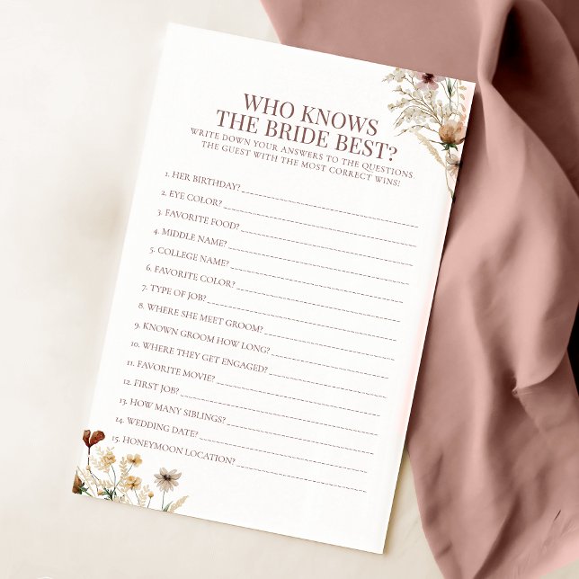 Watercolor Wildflower Who Know The Bride Best Game (Creator Uploaded)