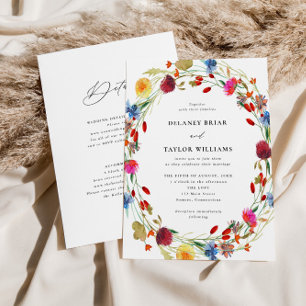 Watercolor Wildflower Wreath All in One Wedding In Invitation