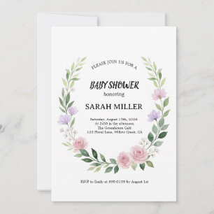 Watercolor Wildflower Wreath Baby Shower Invitation