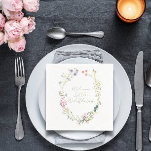 Watercolor Wildflower Wreath Baby Shower Napkin