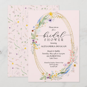 Watercolor Wildflower Wreath Pink Bridal Shower Invitation