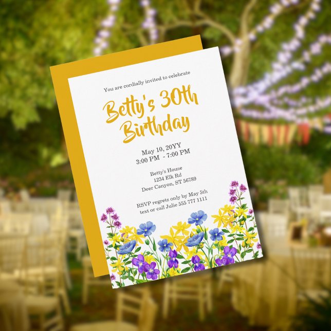 Watercolor Wildflowers 30th Birthday Party Invitation (Creator Uploaded)