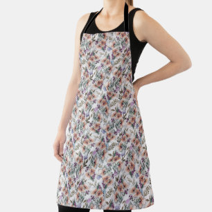 Watercolor Wildflowers and Berries in Muted Orange Apron