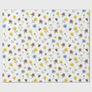 Watercolor Wildflowers and Honeybees  Wrapping Paper