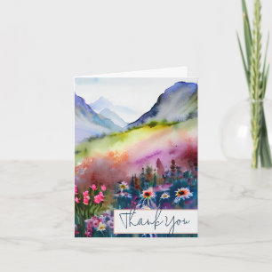 Watercolor wildflowers and mountain customizable card