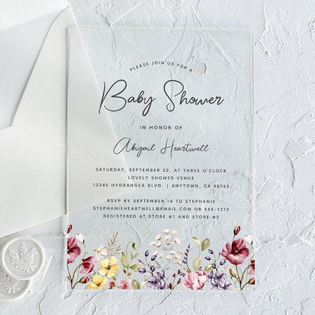 Watercolor Wildflowers Baby Shower Acrylic Invitations (Creator Uploaded)