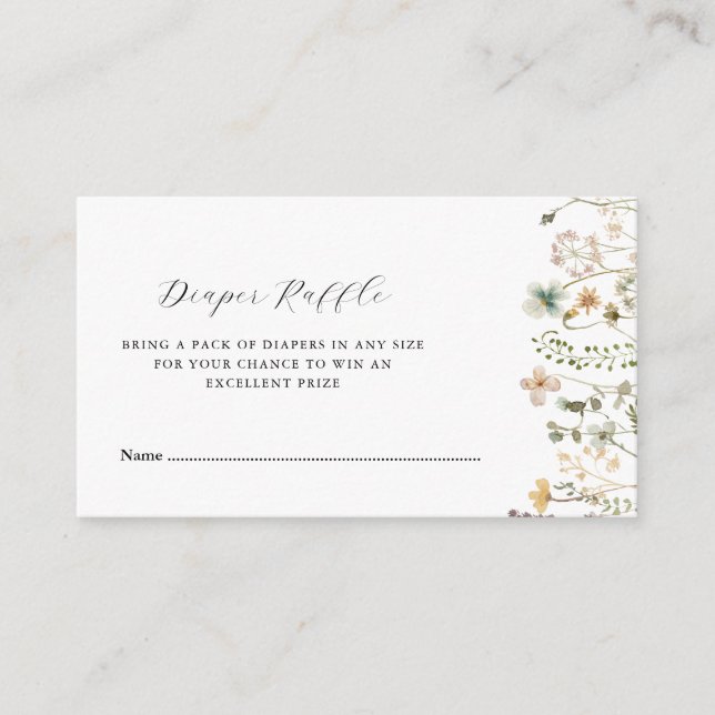watercolor wildflowers baby shower diaper raffle enclosure card (Front)