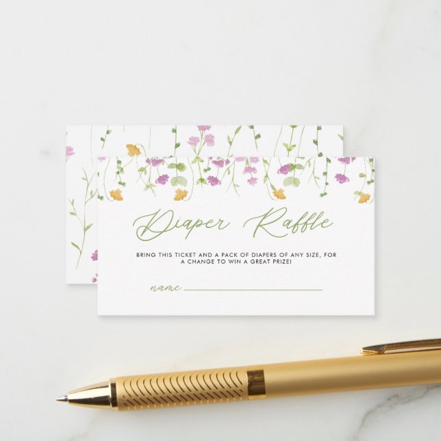 Watercolor Wildflowers Baby Shower Diaper Raffle Enclosure Card (Front/Back In Situ)