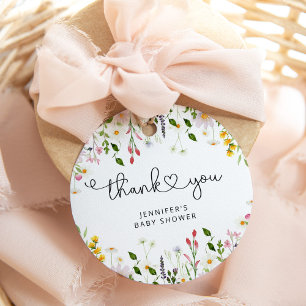 Watercolor wildflowers baby shower thank you favour tags