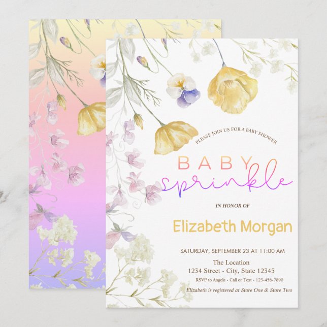 Watercolor Wildflowers Baby Sprinkle Baby Shower Invitation (Front/Back)