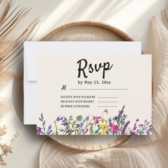 Watercolor Wildflowers Boho Country Wedding RSVP  Card (Watercolor wildflowers wedding RSVP card)