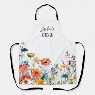 Watercolor Wildflowers Boho Custom Gift Apron