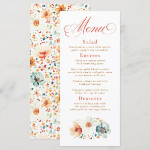 Watercolor Wildflowers Boho Fall Wedding Menu
