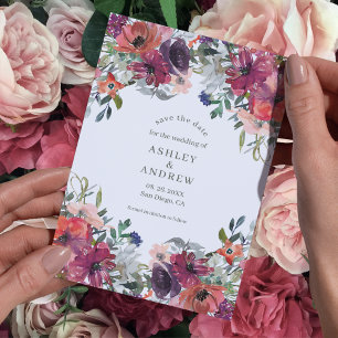 Watercolor Wildflowers Boho Rustic Fall Wedding Save The Date