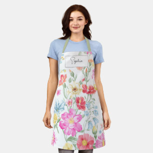Watercolor Wildflowers Boho Stylish with  Apron