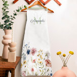 Watercolor Wildflowers Boho Stylish with Monogram Apron<br><div class="desc">A lovely feminine choice in aprons, this design features a border row of watercolor wildflowers in soft pastel hues of pink, periwingle blue, off=white and yellow with delicate stems and greenery. A text template is include to personalize with your name and monogram initial. Whether you enjoy cooking, gardening, crafting, painting,...</div>