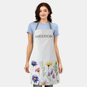 Watercolor Wildflowers Boho Stylish with Monogram Apron