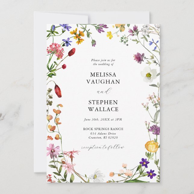 Watercolor Wildflowers Boho Wedding  Invitation (Front)