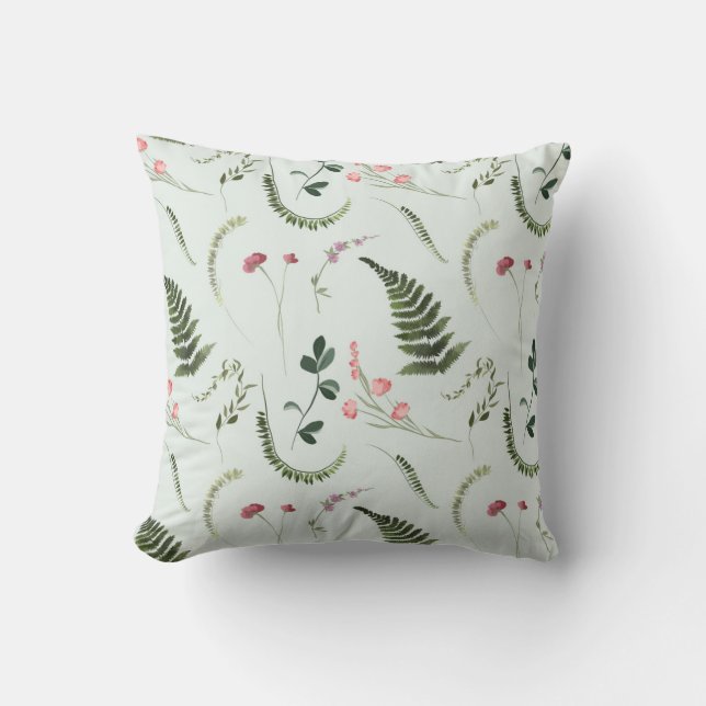 Watercolor Wildflowers Botanical Pattern Throw Pillow (Front)