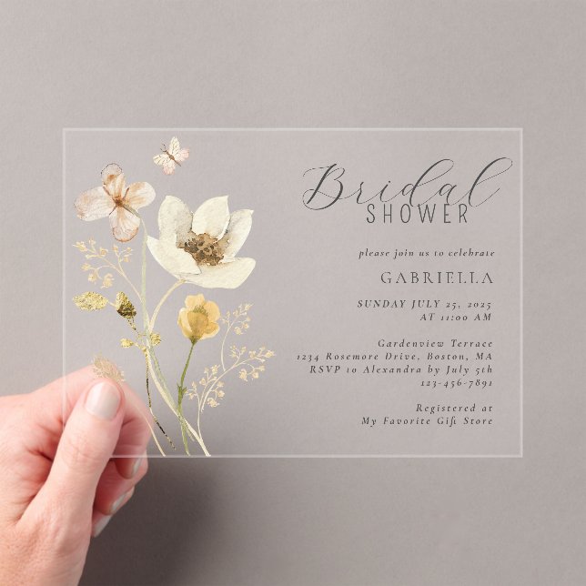 Watercolor Wildflowers Bridal Shower Acrylic Invitations (Insitu (Handheld))