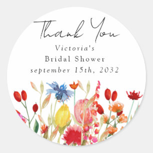 Watercolor Wildflowers Bridal Shower Classic Round Sticker