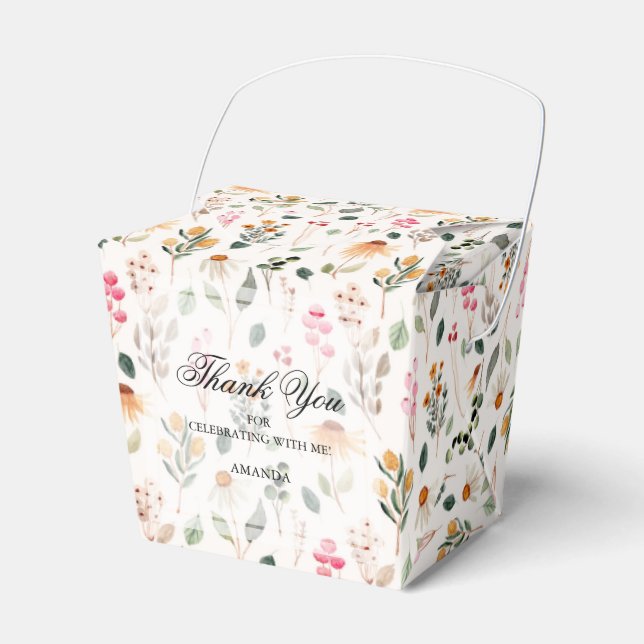 Watercolor Wildflowers Bridal Shower Favor Box (Front Side)