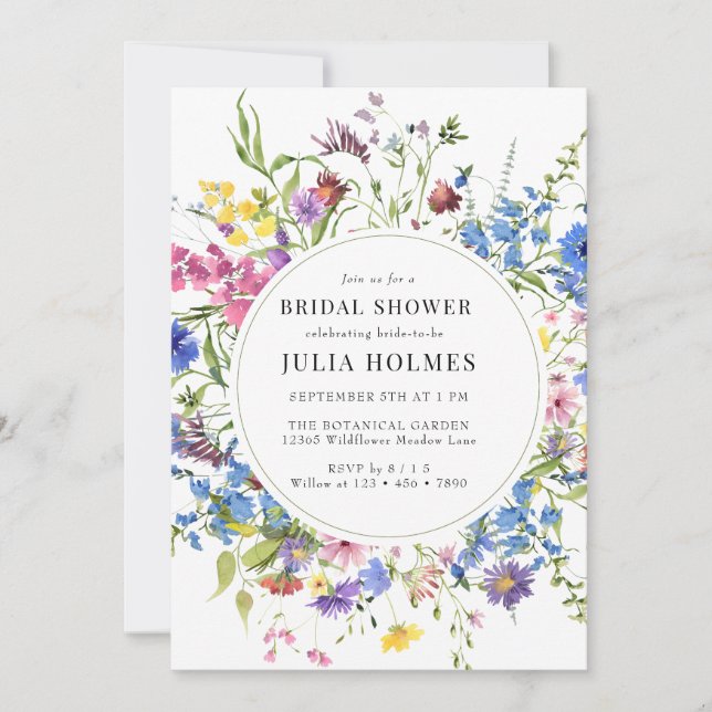  Watercolor Wildflowers Bridal Shower Invitation (Front)