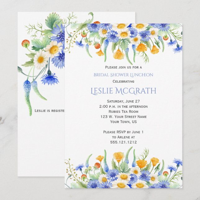 Watercolor Wildflowers Bridal Shower Invitation (Front/Back)