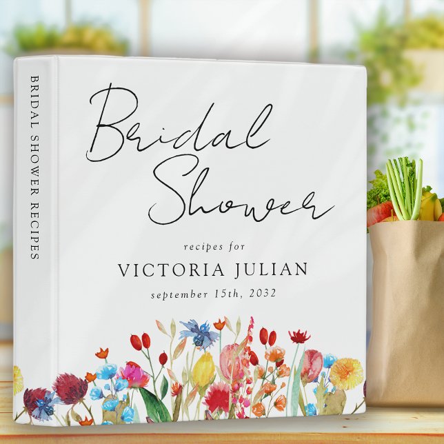 Watercolor Wildflowers Bridal Shower Recipe Binder (Creator Uploaded)