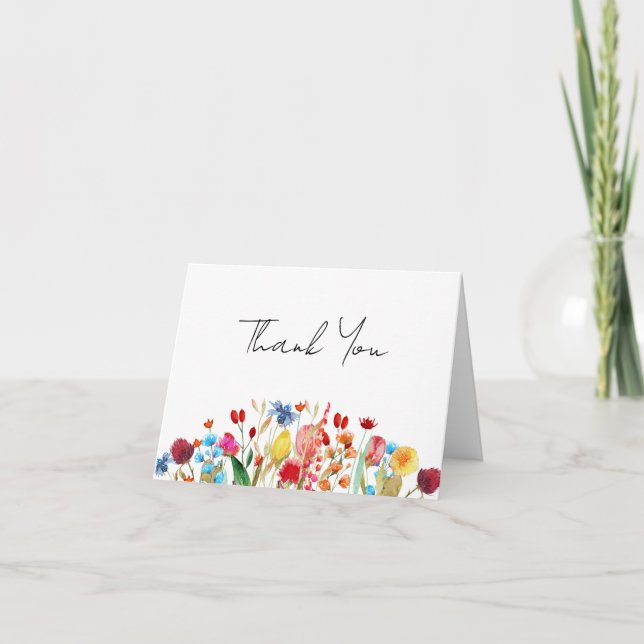 Watercolor Wildflowers Bridal Shower Thank You Car Card (Front)