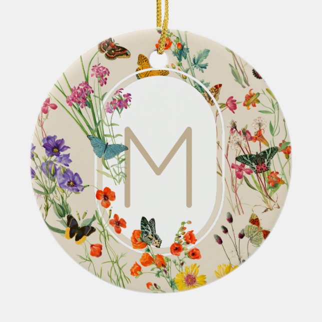 Watercolor Wildflowers & Butterflies Floral Garden Ceramic Ornament (Front)