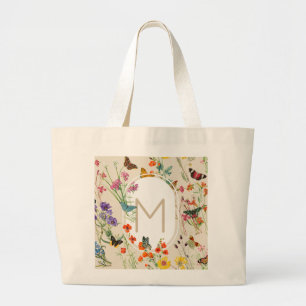 Watercolor Wildflowers & Butterflies Floral Garden Large Tote Bag