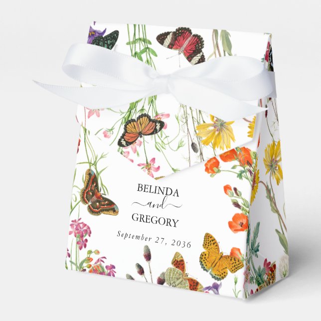 Watercolor Wildflowers Butterflies Floral Wedding Favor Box (Front Side)