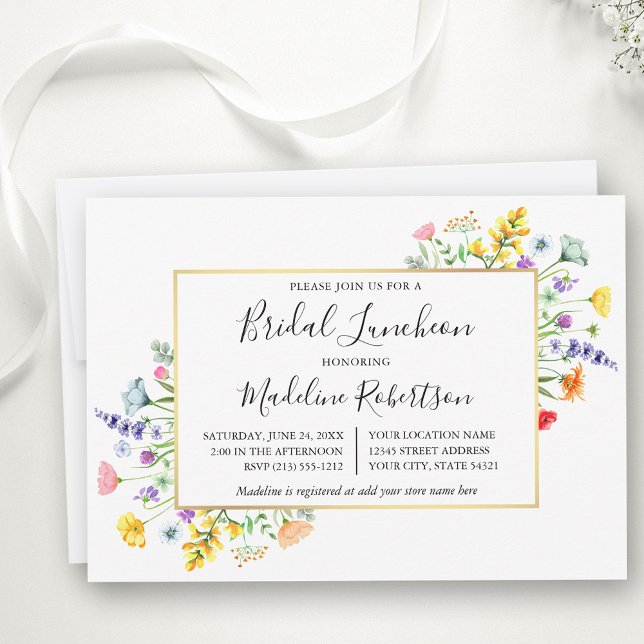 Watercolor Wildflowers Calligraphy Bridal Luncheon Invitation (Customize to change text color or text style.)
