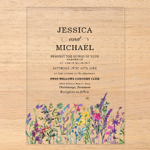 Watercolor Wildflowers Country Wedding Acrylic Invitations