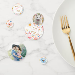 Watercolor Wildflowers Couples Photo and Dog Table Confetti