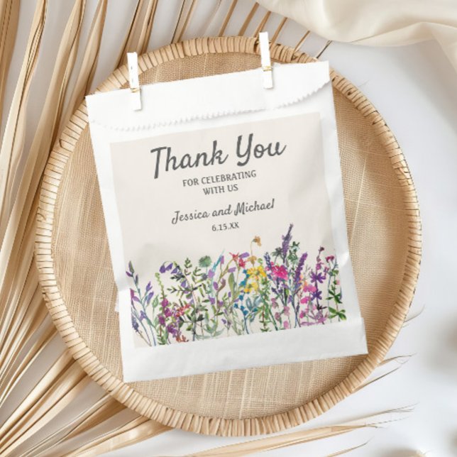 Watercolor Wildflowers Cream Wedding Favour Bag (Watercolor wildflower wedding custom favor bags)