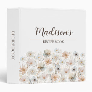 Watercolor Wildflowers Custom Name Recipe Book Binder