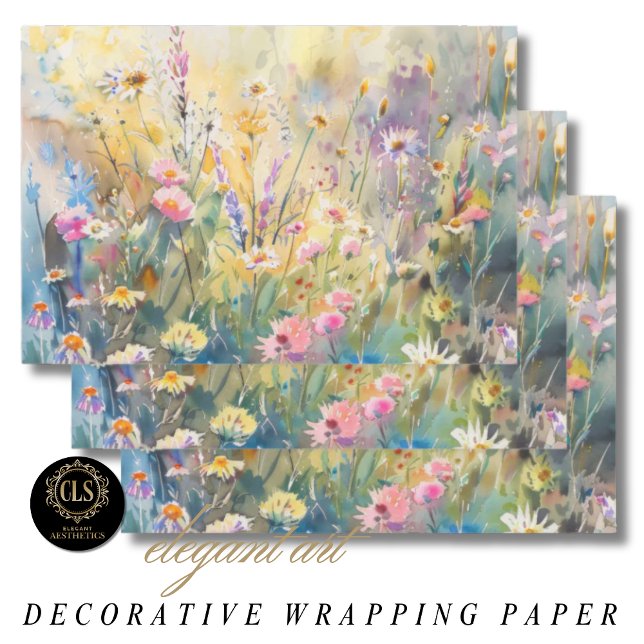 Watercolor Wildflowers Decoupage Wrapping Paper Sheet (Wrapping Paper - Watercolor Wildflower Decoupage)