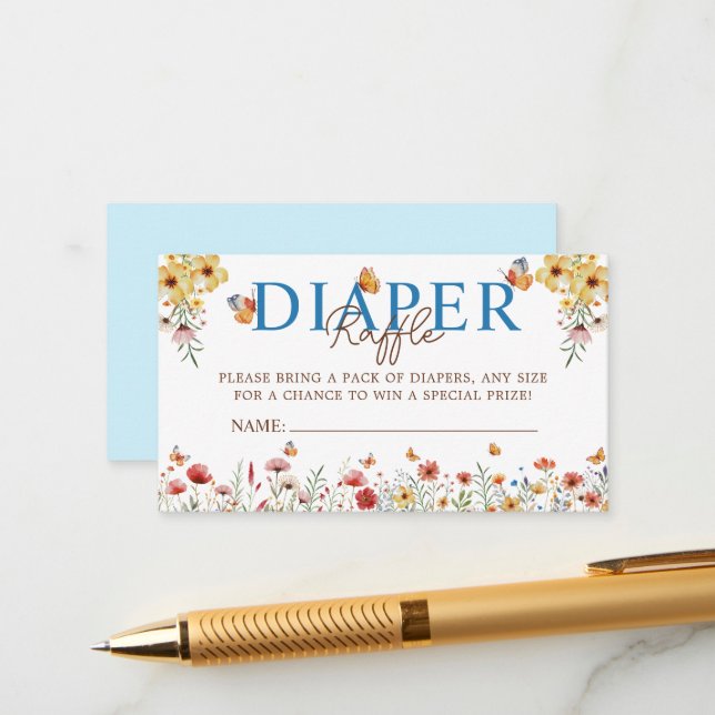 Watercolor Wildflowers Diaper Raffle Baby Shower Enclosure Card (Front/Back In Situ)