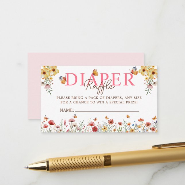 Watercolor Wildflowers Diaper Raffle Baby Shower Enclosure Card (Front/Back In Situ)