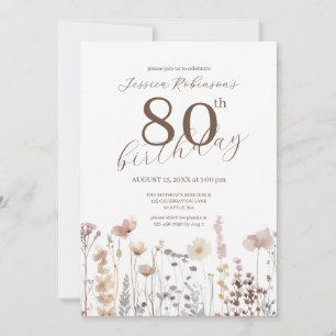Watercolor Wildflowers Eightieth Birthday  Invitation