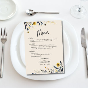 Watercolor Wildflowers Elegant Beige Wedding Menu