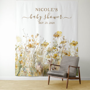 Watercolor Wildflowers Fall Baby Shower Backdrop Tapestry
