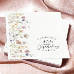 Watercolor Wildflowers Floral 40th Birthday Party Napkin<br><div class="desc">A beautifully feminine 40th birthday party paper napkin to celebrate a birthday in cottage style, this charming wildflowers design has soft pastel meadow wildflowers in pink, yellow, periwinkle blue and greenery along the left border. All of the text may be personalized for your party. This item is available in 3...</div>