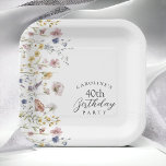 Watercolor Wildflowers Floral 40th Birthday Party Paper Plate<br><div class="desc">A beautifully feminine 40th birthday party paper plates to celebrate a birthday in cottage style, this charming wildflowers design has soft pastel meadow wildflowers in pink, yellow, periwinkle blue and greenery along the left border. All of the text may be personalized for your party. This item is available in 2...</div>
