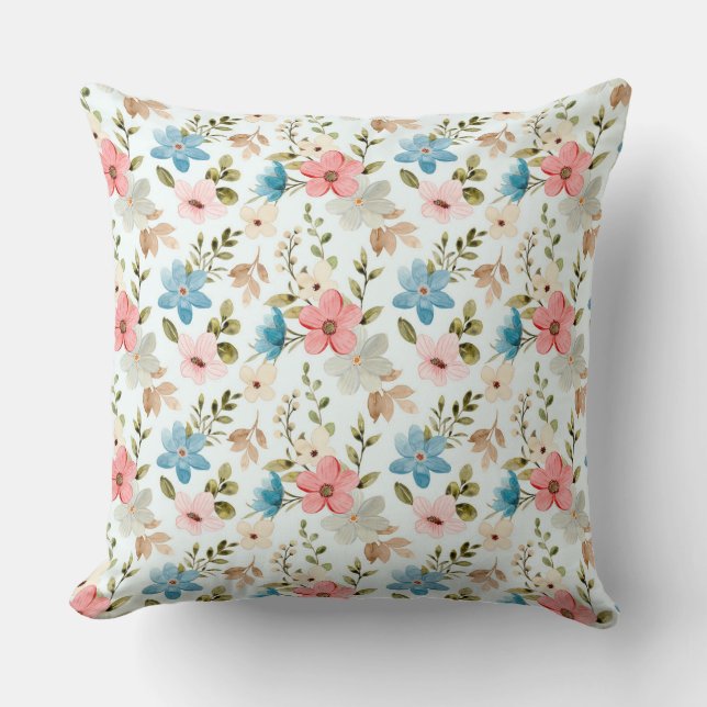 Watercolor Wildflowers Floral Pattern-67676 Throw Pillow (Front)