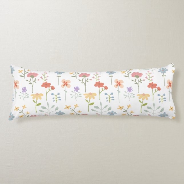 Watercolor Wildflowers Floral Pattern Body Pillow (Front)